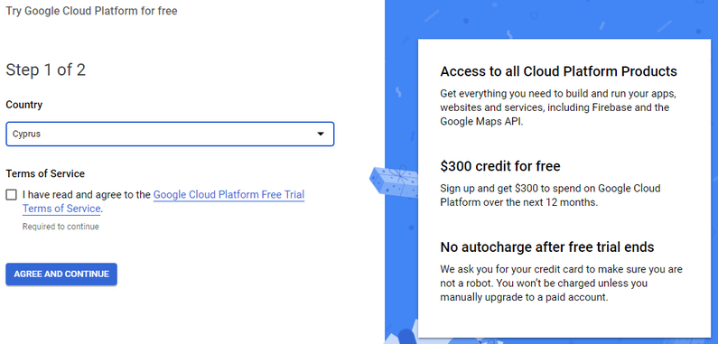 Идти к   Google Cloud   и нажмите кнопку «Начать бесплатно»